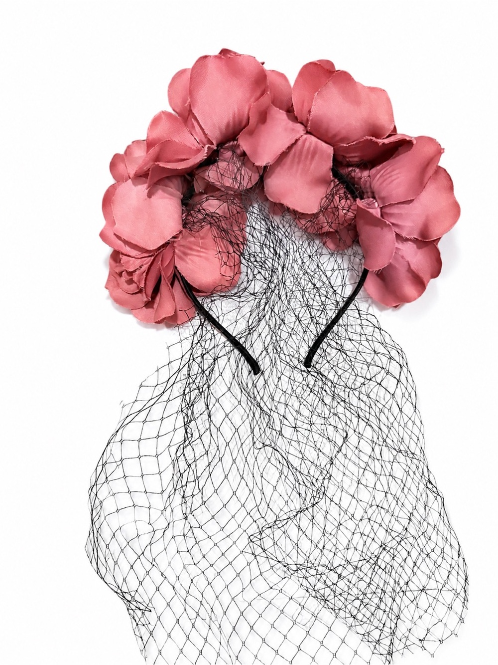 Floral Veiled Headband - Pink Flower Hair Accessory